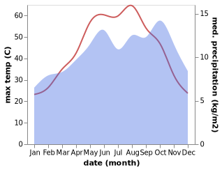 temperature and rainfall during the year in Al Mushannaf