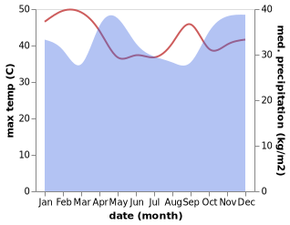 temperature and rainfall during the year in Merelani