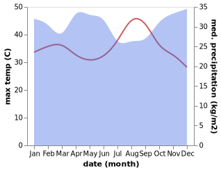temperature and rainfall during the year in Issenye
