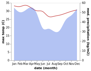 temperature and rainfall during the year in Madimba