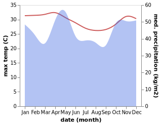 temperature and rainfall during the year in Micheweni