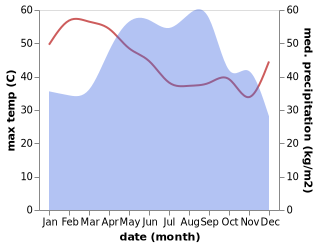 temperature and rainfall during the year in Nang Rong