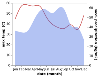 temperature and rainfall during the year in Nong Hong