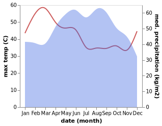 temperature and rainfall during the year in Plaeng Yao