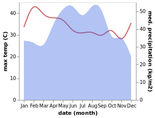 temperature and rainfall during the year in Pak Chong