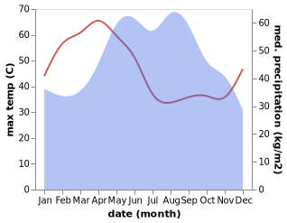 temperature and rainfall during the year in Wichian Buri