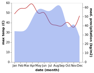 temperature and rainfall during the year in Prang Ku