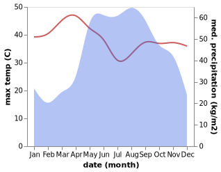 temperature and rainfall during the year in Tha Song Yang