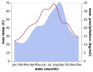 temperature and rainfall during the year in El Jem