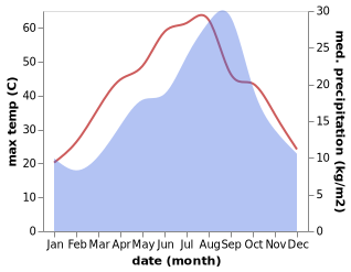 temperature and rainfall during the year in Al Metlaoui