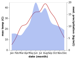 temperature and rainfall during the year in Pazar