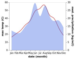 temperature and rainfall during the year in Cagis