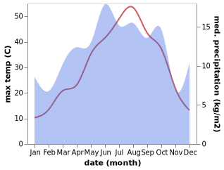 temperature and rainfall during the year in Yayla