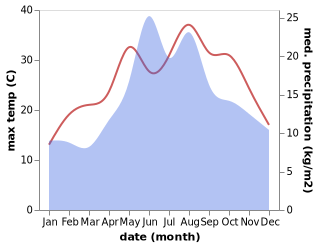 temperature and rainfall during the year in Mengen