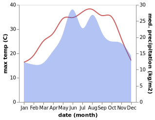 temperature and rainfall during the year in Guzeltepe