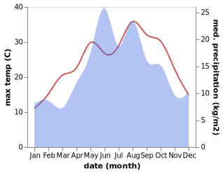 temperature and rainfall during the year in Kavak