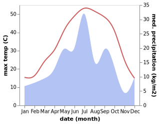 temperature and rainfall during the year in Garrygala