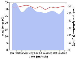 temperature and rainfall during the year in Funafuti