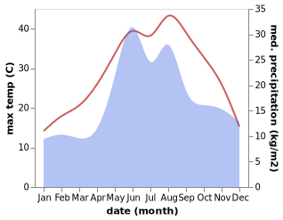 temperature and rainfall during the year in Abrykosove