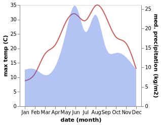 temperature and rainfall during the year in Alupka