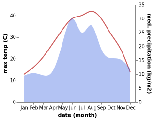 temperature and rainfall during the year in Frunzevka