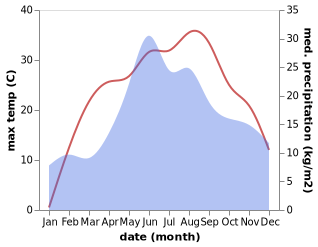 temperature and rainfall during the year in Grubna