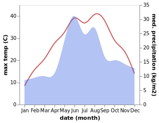 temperature and rainfall during the year in Dnipryany