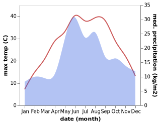 temperature and rainfall during the year in Kozats'ke