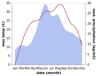 temperature and rainfall during the year in Vin'kivtsi