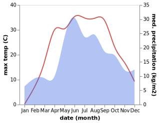 temperature and rainfall during the year in Gnedin