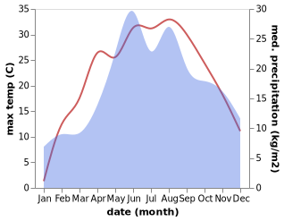 temperature and rainfall during the year in Kamionka Strumitowa