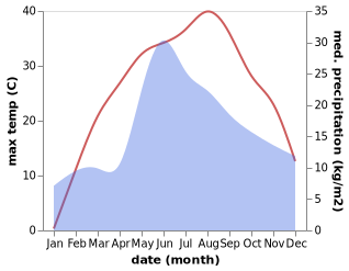 temperature and rainfall during the year in Chausovo