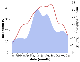 temperature and rainfall during the year in Bilyayivka