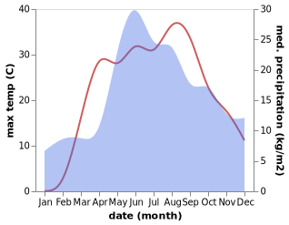 temperature and rainfall during the year in Lubny