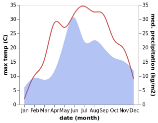 temperature and rainfall during the year in Volodymyrets