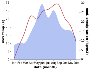 temperature and rainfall during the year in Druzhba