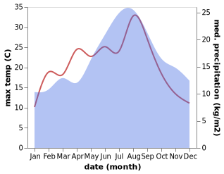 temperature and rainfall during the year in Brampton Grange