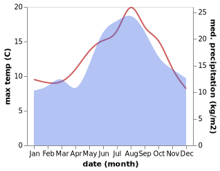 temperature and rainfall during the year in Briston