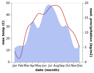 temperature and rainfall during the year in Ravon