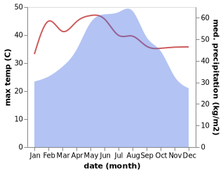 temperature and rainfall during the year in Tay Dang