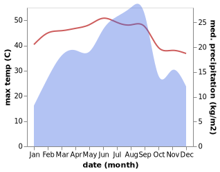 temperature and rainfall during the year in Al Wuday